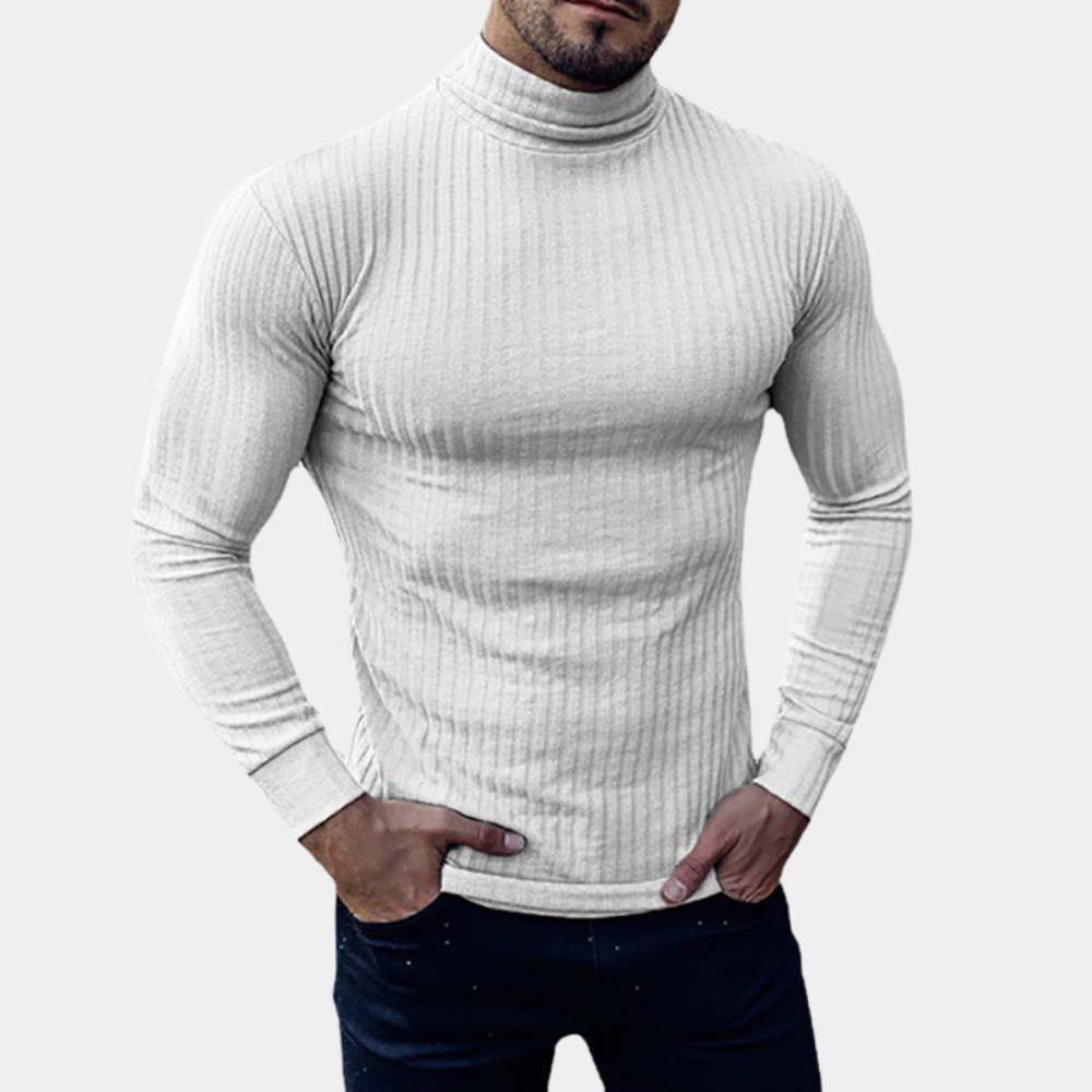 Roll Neck Jumper - Men's Slim Fit Long Sleeve Turtleneck Sweater-Chaps London-White-S-Chaps London