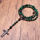 Rosary Necklace - Men's Cross Tiger Eye Lapis Beads-Necklace-Chaps London-Chaps London