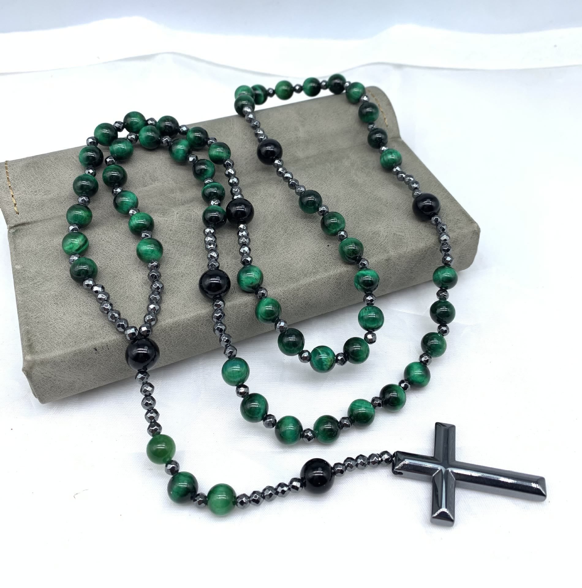 Rosary Necklace - Men's Cross Tiger Eye Lapis Beads-Necklace-Chaps London-Chaps London