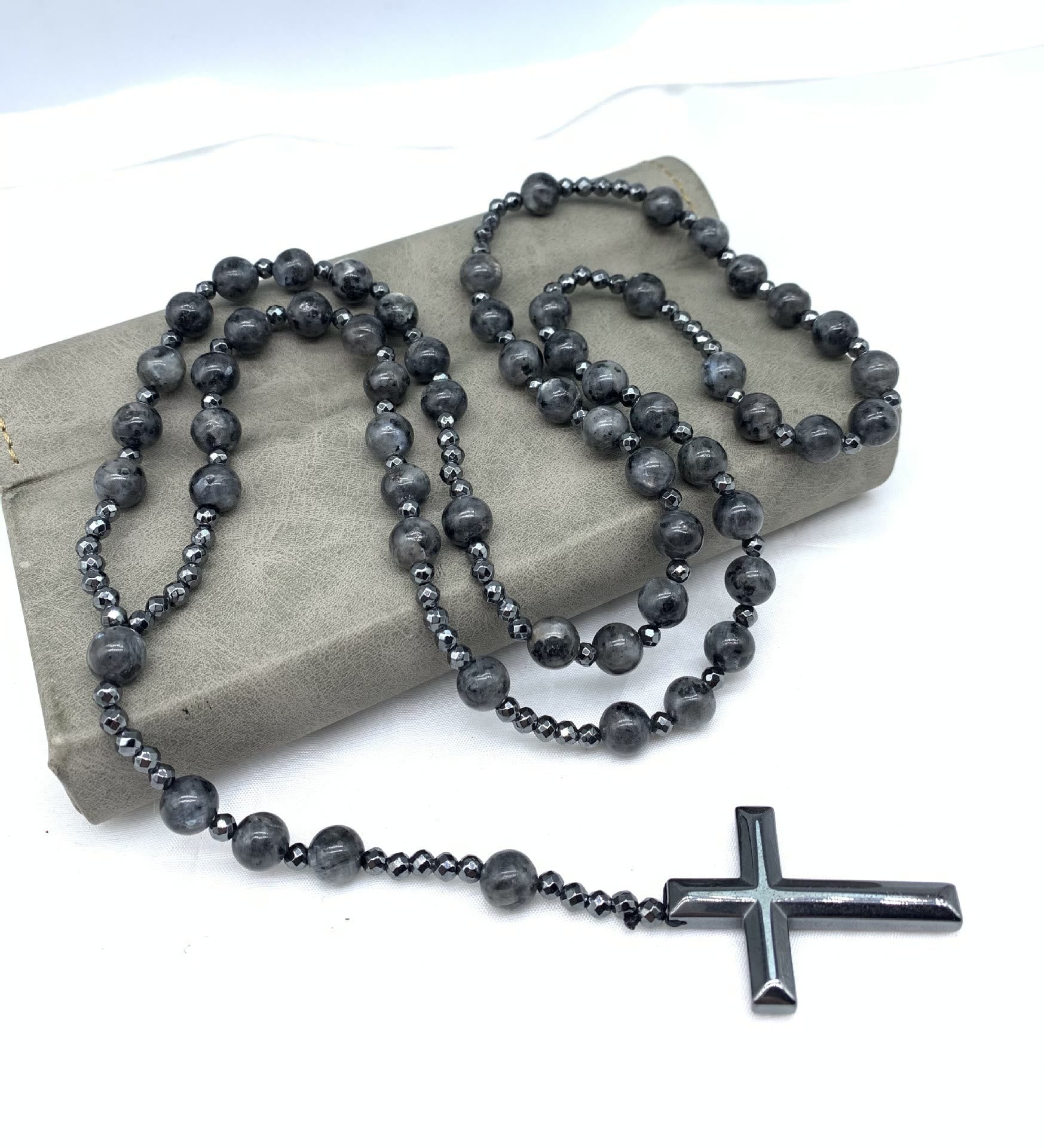 Rosary Necklace - Men's Cross Tiger Eye Lapis Beads-Necklace-Chaps London-Chaps London
