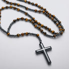 Rosary Necklace - Men's Cross Tiger Eye Lapis Beads-Necklace-Chaps London-Chaps London