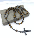 Rosary Necklace - Men's Cross Tiger Eye Lapis Beads-Necklace-Chaps London-Chaps London