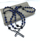 Rosary Necklace - Men's Cross Tiger Eye Lapis Beads-Necklace-Chaps London-Chaps London