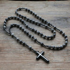 Rosary Necklace - Men's Cross Tiger Eye Lapis Beads-Necklace-Chaps London-Grey Jasper-Chaps London