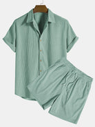 Shirt and Shorts Set - Men's Short Sleeve Button-Up Two-Piece Set-Two piece set-Chaps London-Green-S-Chaps London