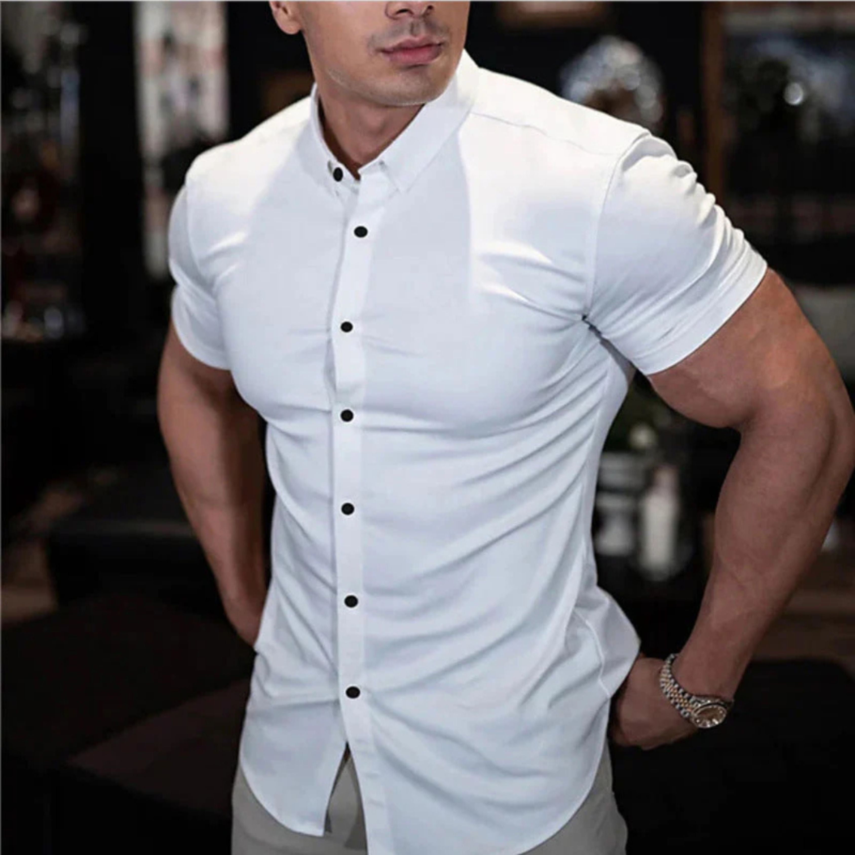 Short Sleeve Dress Shirt - Button-Up - Collared - Short Sleeve Shirt - Men's Shirts-Shirt-Chaps London-White-M-Chaps London