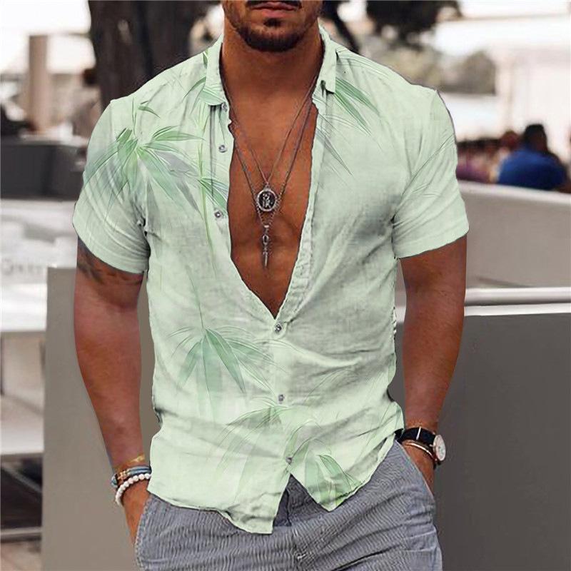 Short Sleeve Shirt - Bamboo Print - Lightweight - Button-Up Shirt - Men's Shirts-Shirts & Tops-Chaps London-Chaps London