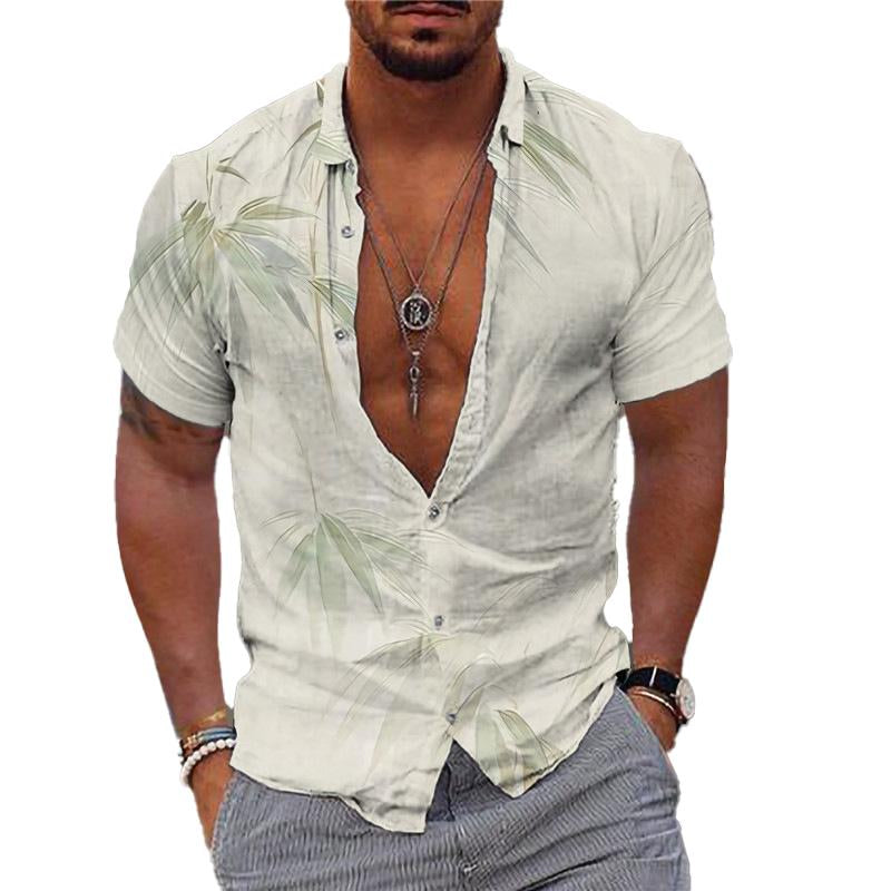 Short Sleeve Shirt - Bamboo Print - Lightweight - Button-Up Shirt - Men's Shirts-Shirts & Tops-Chaps London-Chaps London