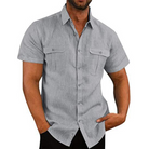 Short Sleeve Shirt - Button-Up - Breast Pockets - Polo Shirt - Men's Shirts-Shirts-Chaps London-Gray-M-Chaps London