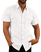 Short Sleeve Shirt - Button-Up - Breast Pockets - Polo Shirt - Men's Shirts-Shirts-Chaps London-White-M-Chaps London