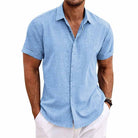 Short Sleeve Shirt - Men's Casual Collared Button Up-Shirts-Chaps London-Blue-S-Chaps London