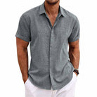 Short Sleeve Shirt - Men's Casual Collared Button Up-Shirts-Chaps London-Grey-S-Chaps London