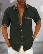 Short Sleeve Shirt - Men's Casual Turndown Collar Button-Up Shirt-Blouses & Shirts man-Chaps London-Army green-S-Chaps London