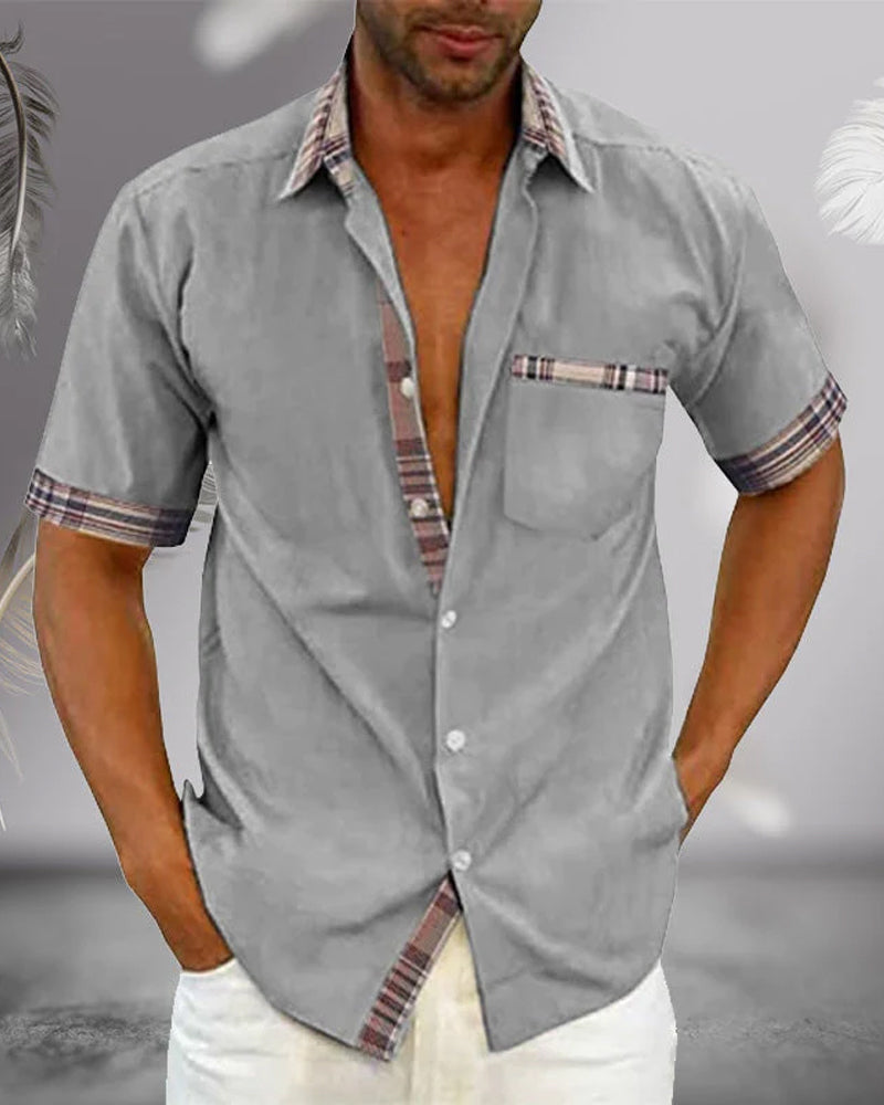Short Sleeve Shirt - Men's Casual Turndown Collar Button-Up Shirt-Blouses & Shirts man-Chaps London-Gray-S-Chaps London