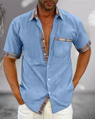 Short Sleeve Shirt - Men's Casual Turndown Collar Button-Up Shirt-Blouses & Shirts man-Chaps London-Light blue-S-Chaps London
