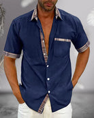 Short Sleeve Shirt - Men's Casual Turndown Collar Button-Up Shirt-Blouses & Shirts man-Chaps London-Marine blue-S-Chaps London