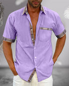 Short Sleeve Shirt - Men's Casual Turndown Collar Button-Up Shirt-Blouses & Shirts man-Chaps London-Purple-S-Chaps London