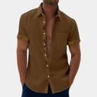 Short Sleeve Shirt - Men's Collared Button Up-Men Summer Shirt-Chaps London-Brown-S-Chaps London