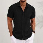 Short Sleeve Shirt - Men's Lightweight Collared Button Up-Men Shirt-Chaps London-Black-S-Chaps London