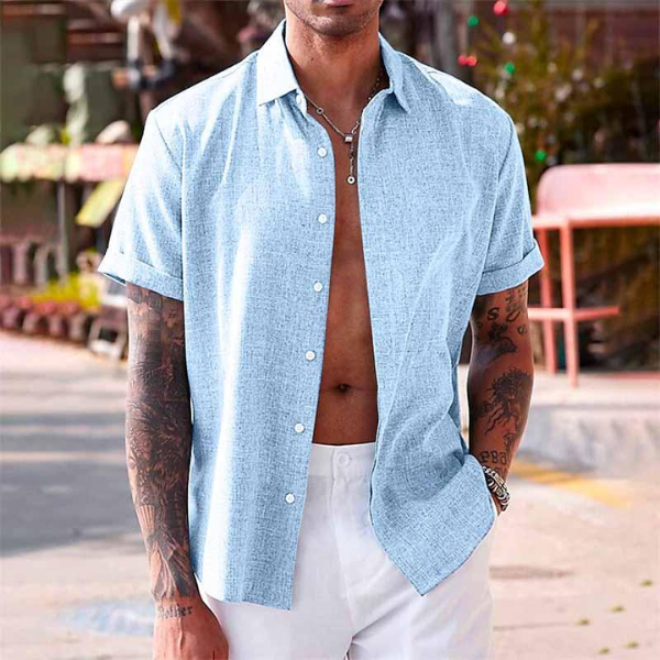 Short Sleeve Shirt - Men's Lightweight Collared Button Up-Men Shirt-Chaps London-Chaps London