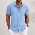 Short Sleeve Shirt - Men's Lightweight Collared Button Up-Men Shirt-Chaps London-Light Blue-S-Chaps London
