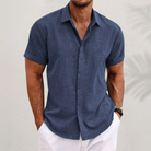 Short Sleeve Shirt - Men's Lightweight Collared Button Up-Men Shirt-Chaps London-Navy Blue-S-Chaps London