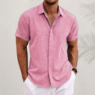 Short Sleeve Shirt - Men's Lightweight Collared Button Up-Men Shirt-Chaps London-Pink-S-Chaps London