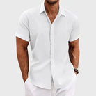 Short Sleeve Shirt - Men's Lightweight Collared Button Up-Men Shirt-Chaps London-White-S-Chaps London