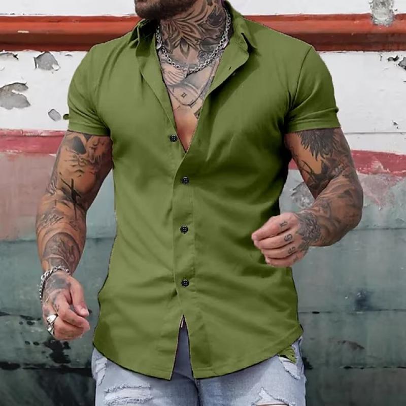 Short Sleeve Shirt - Men's Slim Fit Button-Up Collared Shirt-Chaps London-Green-S-Chaps London
