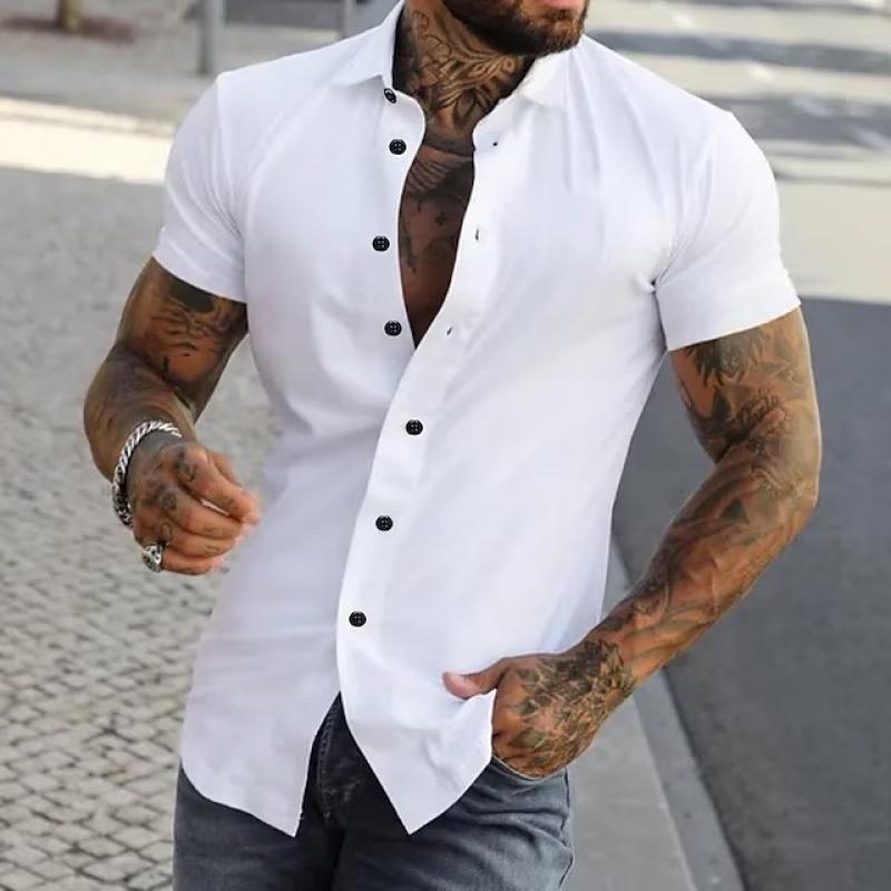 Short Sleeve Shirt - Men's Slim Fit Button-Up Collared Shirt-Chaps London-White-S-Chaps London