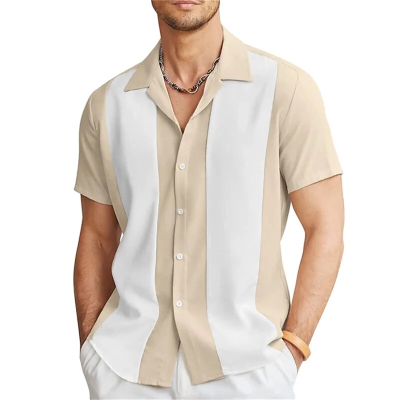 Short Sleeve Shirt | Striped | Button-Up | Summer Shirt | Men's Shirts-Chaps London-Beige-M-Chaps London