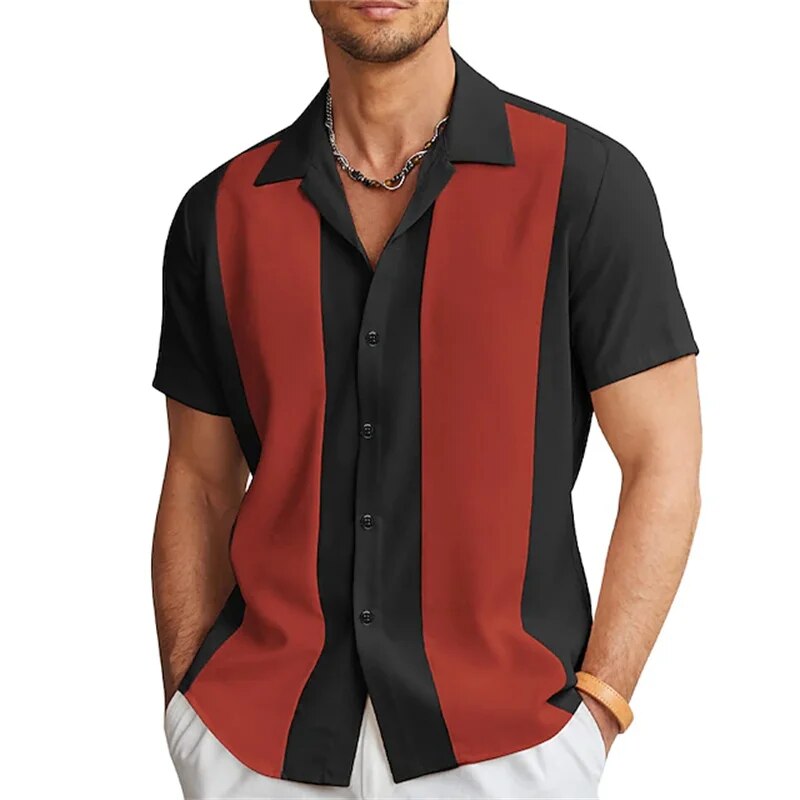 Short Sleeve Shirt | Striped | Button-Up | Summer Shirt | Men's Shirts-Chaps London-Black & Red-M-Chaps London