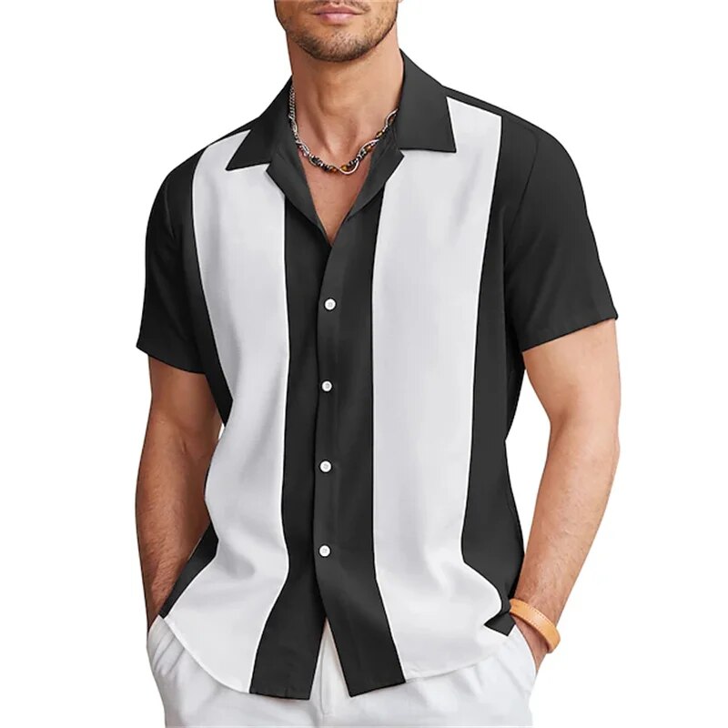 Short Sleeve Shirt | Striped | Button-Up | Summer Shirt | Men's Shirts-Chaps London-Black & White-M-Chaps London