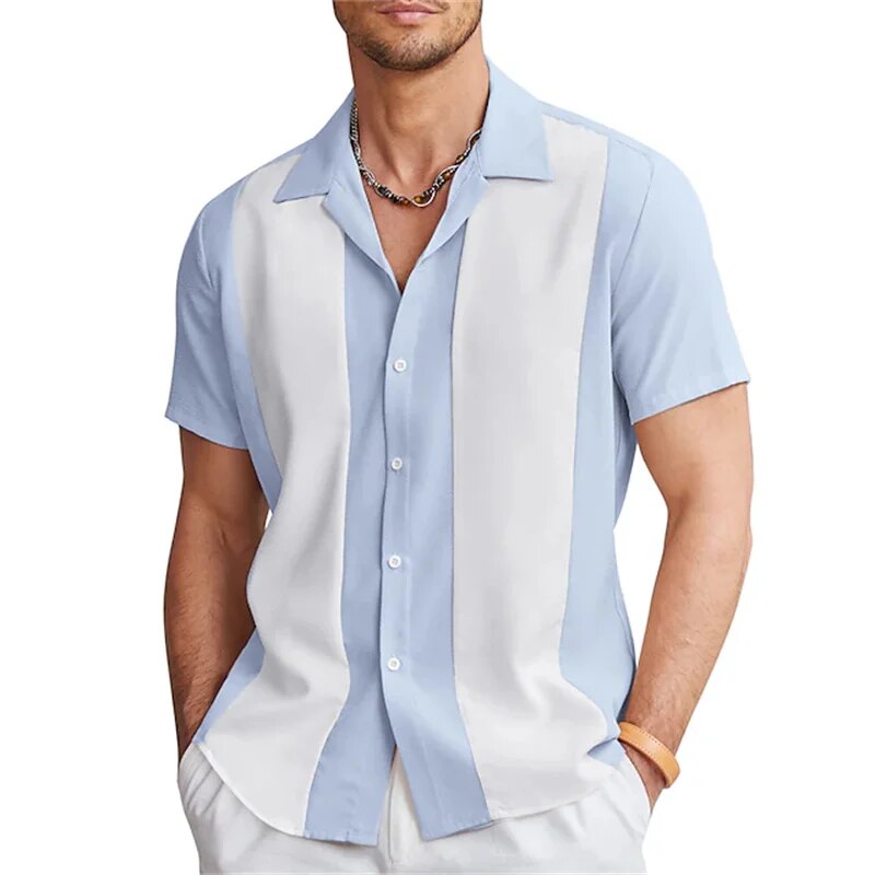 Short Sleeve Shirt | Striped | Button-Up | Summer Shirt | Men's Shirts-Chaps London-Blue-M-Chaps London
