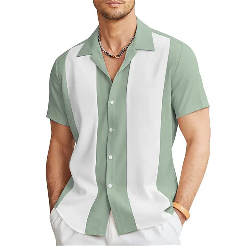 Short Sleeve Shirt | Striped | Button-Up | Summer Shirt | Men's Shirts-Chaps London-Green-M-Chaps London
