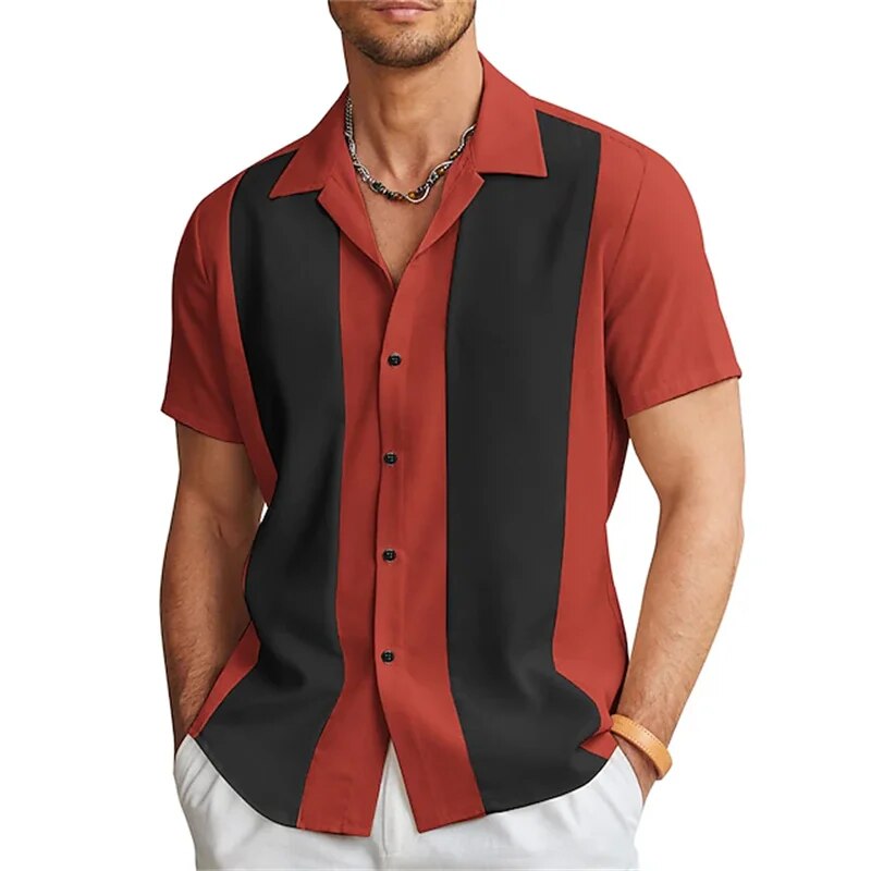 Short Sleeve Shirt | Striped | Button-Up | Summer Shirt | Men's Shirts-Chaps London-Red & Black-M-Chaps London