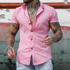 Short Sleeve Shirt | Stylish | Slim Fit | Button-up Shirt | Men's Shirts-Men's short sleeve top-Chaps London-Pink-M-Chaps London