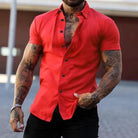 Short Sleeve Shirt | Stylish | Slim Fit | Button-up Shirt | Men's Shirts-Men's short sleeve top-Chaps London-Red-M-Chaps London