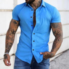 Short Sleeve Shirt | Stylish | Slim Fit | Button-up Shirt | Men's Shirts-Men's short sleeve top-Chaps London-Royal Blue-M-Chaps London