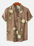 Short Sleeve Shirt - Turn Down Collar - Floral - Button-Up Shirt - Men's Shirts-Shirts-Chaps London-Brown-S-Chaps London