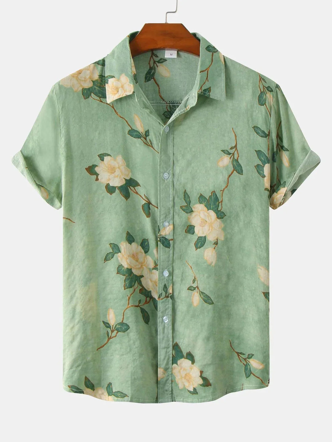 Short Sleeve Shirt - Turn Down Collar - Floral - Button-Up Shirt - Men's Shirts-Shirts-Chaps London-Green-S-Chaps London