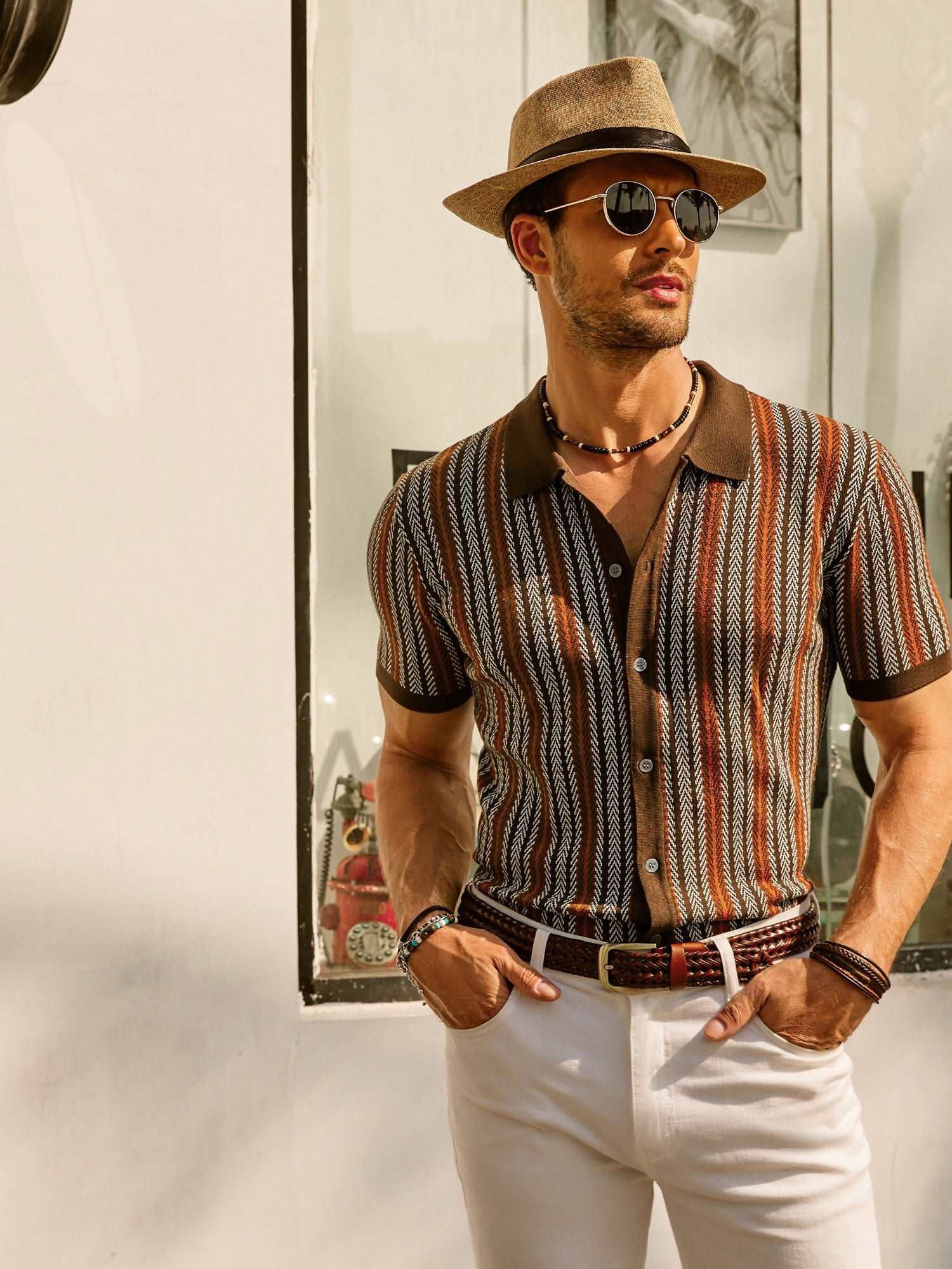 Short Sleeve Shirt - Vintage Striped Collared Men's Shirt-Shirts-Chaps London-Chaps London