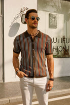 Short Sleeve Shirt | Vintage | Striped | Collared Shirt | Men's Shirts-Chaps London-Brown-S-Chaps London