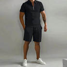 Shorts and Shirt Set | Quarter Zip | Short Sleeve | Two-Piece Set | Men's Summer Clothes-Outfit Sets-Chaps London-Black-S-Chaps London