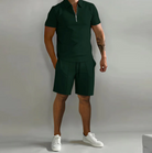 Shorts and Shirt Set | Quarter Zip | Short Sleeve | Two-Piece Set | Men's Summer Clothes-Outfit Sets-Chaps London-Green-S-Chaps London