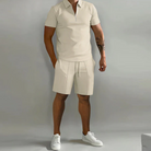 Shorts and Shirt Set | Quarter Zip | Short Sleeve | Two-Piece Set | Men's Summer Clothes-Outfit Sets-Chaps London-Khaki-S-Chaps London