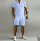 Shorts and Shirt Set | Quarter Zip | Short Sleeve | Two-Piece Set | Men's Summer Clothes-Outfit Sets-Chaps London-Light Blue-S-Chaps London