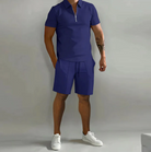Shorts and Shirt Set | Quarter Zip | Short Sleeve | Two-Piece Set | Men's Summer Clothes-Outfit Sets-Chaps London-Navy Blue-S-Chaps London