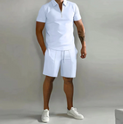 Shorts and Shirt Set | Quarter Zip | Short Sleeve | Two-Piece Set | Men's Summer Clothes-Outfit Sets-Chaps London-White-S-Chaps London