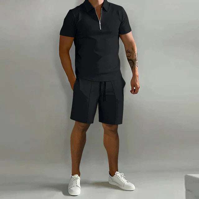 Shorts and T-Shirt Set | Polo | Short Sleeve | Two-Piece Set | Men's Summer Set-Korte Broek Heren-Chaps London-Black-S-Chaps London